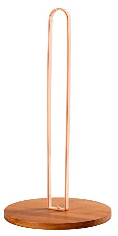 TONALE Rosa Küchenrollenhalter, Stehend Edelstahl mit Runder Rutschfestem Basis Aus Holz, Küche und Esstisch Arbeitsplatte Papierrollenhalter für Alle Handelsübliche Küchenrollen