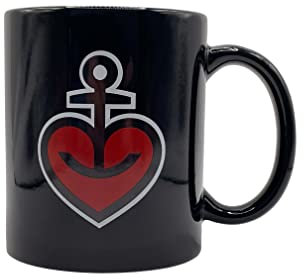 ASTRA Bier Kaffeebecher Kaffeepott Henkelbecher Kaffeetasse aus Keramik mit Henkel, Rot, Schwarz und Weiß Herzanker und Rakete Motive (SCHWARZ) 0,3 Liter