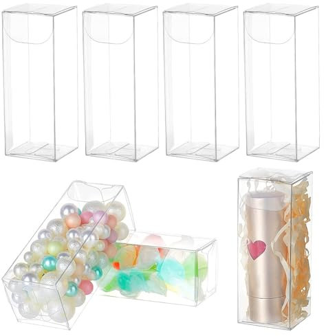 NBEADS 30 Stück Transparente Kunststoff PVC Box, 3x3x8 cm Transparente Rechteckige Favour Geschenkverpackungsboxen Hochzeitsfest Bevorzugungsboxen Für Süßigkeiten Kekse Kuchen Schokolade Geschenk
