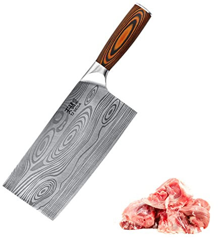 TJ POP Hackmesser Chinesisches Kochmesser Professionelles 20cm, Scharfer Damastmuster Schneidemesser, 40Cr13 Stahlklingestärke 3 mm, TJ SEGA Serie TC19022 für Küche und Restaurant