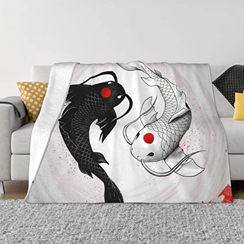 ZORIN Fleece-Überwurfdecke, 152,4 x 127 cm, Yin-Yang-Fische, rotes Ahornblatt, Kinder, Erwachsene, weich, warm, flauschig, Flanelldecke, Bett, Sofa, Decke, Tagesdecke für Schlafzimmer, Reisen, Camping