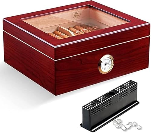 Slege Zigarren Humidor,Humidor-Zigarren,Handgefertigter Spanisch Zeder Zigarrenbox-mit Hygrometer,Humidor Befeuchter,Teiler,kubanische zigarren Accessoires,Geschenk für Männer,30~50 Zigarren