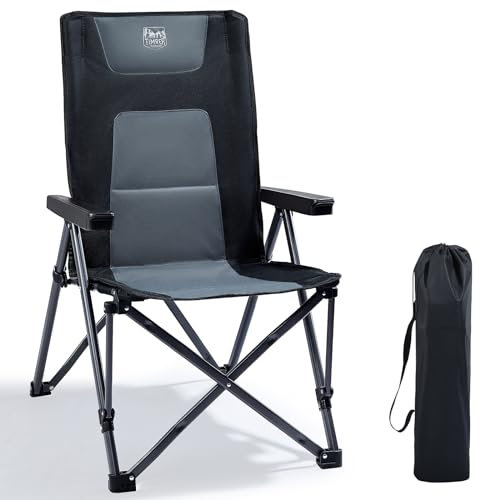 TIMBER RIDGE Campingstuhl Faltbar 260 KG Belastbar 4 Positionen verstellbar Klappstuhl Gepolstert mit Armlehnen Angelstuhl Camping Stuhl Schwarz