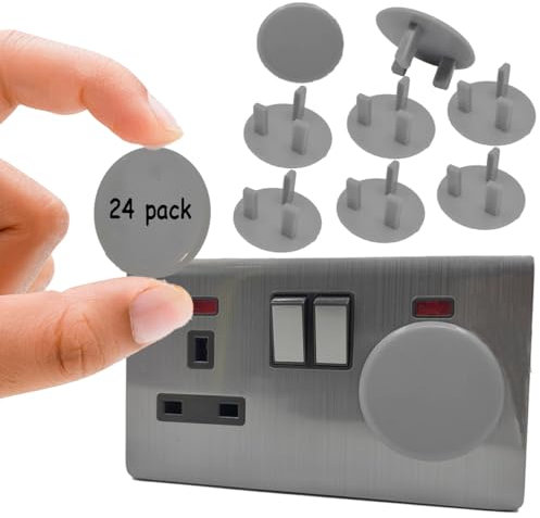 24 Pack Grey Plug Socket Covers UK, Child Baby Plug Socket Covers for Sockets UK