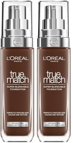 L'Oreal Paris True Match Liquid Foundation, Skincare Infused with Hyaluronic Acid, SPF 17, Available in 40 Shades, 12N Ebony, 30 ml (Pack of 2)