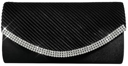 RPAEOY Clutch Damen Glitzer Diamant Satin Plissiert Abendtasche Abnehmbarer Kettentasche Hochzeit Freizeit Date Hochzeit Cocktail Party Tanz Party Geburtstagsfeier Geschenk (Schwarz)