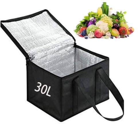 KOMUNJ Kühltasche, 30L Kühlbox,für Thermotasche Lunch Tasche für Outdoor Picknick Camping Lebensmitteltransport, 41 * 26 * 33cm,Schwarz