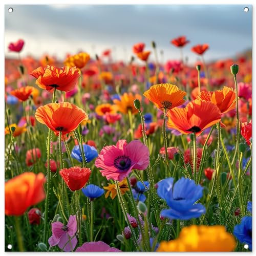 MuchoWow© Gartenposter Groß 100x100 cm XXL Outdoor Bilder Gartendeko für draußen Wetterfest Garten Deko Banner Sichtschutzmatte Draußen Bild Blumen - Mohnblumen - Farbenfroh - Natur