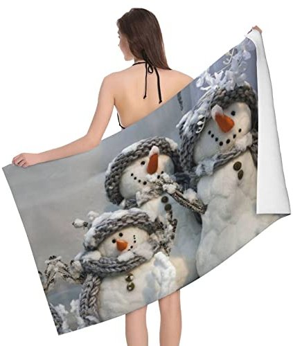 Badetuch mit Weihnachtsmotiv und Schneemann, groß, weich, personalisierbar, hohe Mikrofaser, saugfähige Badetücher