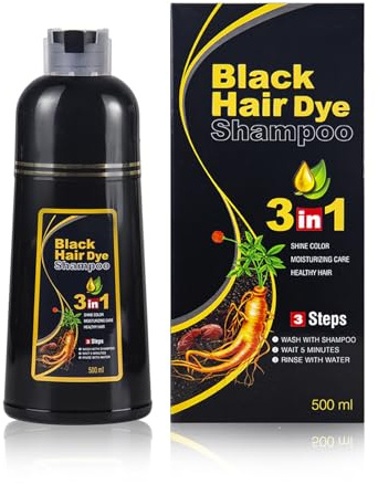 Pemarlis 500ml 3 in 1 Shampoo colorantehampoo nero,hair dye shampoo, tintura per capelli in pochi minuti per un Look Naturale Shampoo,colori nero a lunga durata