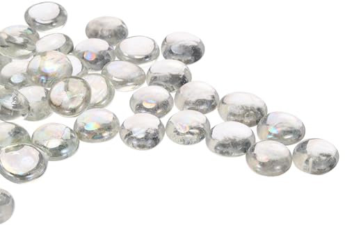 QUARKZMAN Glasperlen, 36 Stück Flache Glas-Edelsteine Transparent Weiß 0,44 lbs (0,67-0,87) Glas Murmeln Kieselsteine für Vasenfüller Aquarium Dekor DIY Handwerk