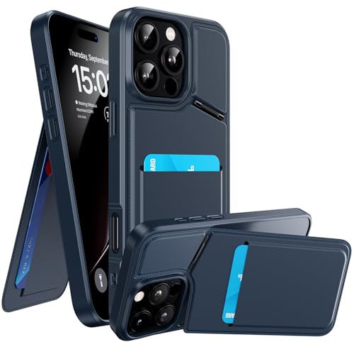 WSKEN for iPhone 16 Pro Wallet Case with Phone Stand,RFID Blocking Card Holder Slot, Strong Magnetic MagSafe PU Leather Slim Shockproof Phone Cover Blue
