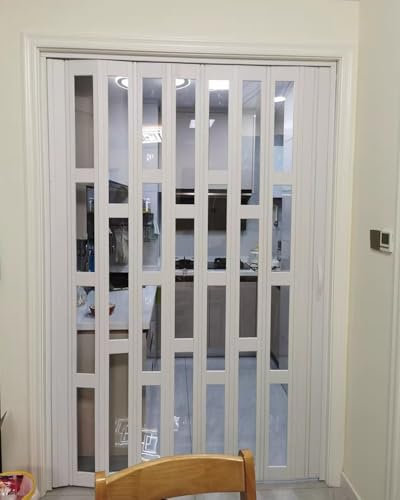 Oracra Schiebetür 23-80 Breite Ziehharmonika-Falttüren für Küchentüren, Weiße Raumteiler aus Aluminium und Acryl, Zweifach Faltbar, Schiebetür für Innenschranktüren(25x80in(63.5x203cm))