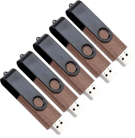 Paquete de 5 unidades flash USB 2.0 de 64 GB, memoria USB giratoria de madera para almacenamiento de datos externos, para computadora, tablet, portátil, coche, TV