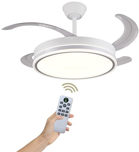 LUMIKING Lampara Ventilador de Techo Luz LED Silencioso de 30 W de Motor con 4 Aspas - Ventiladores de Techo con Tonos de Luz y Función Verano e Invierno con Temporizador (108 cm)