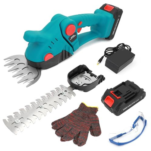 Cordless Grass Shear, 2-in-1 Handheld Hedge Trimmer - 21V Electric Shrub & Bush Trimmer - 1260 RPM, Lightweight, with 2 x 1500mAh Batteries & Charger - Perfect for Garden & Lawn Maintenance