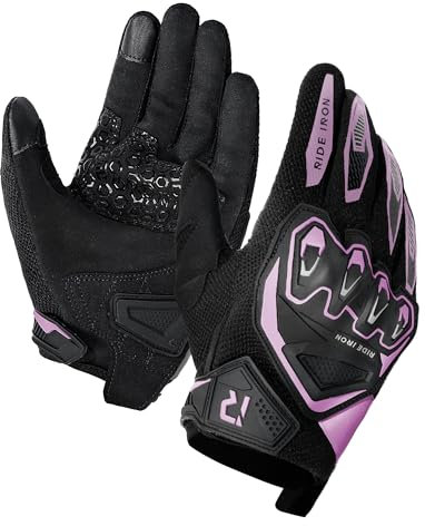 RIDEIRON Guantes Moto Hombre Verano, Transpirables con Pantalla táctil, Protección de Nudillos, Adecuados para Montar en Moto, Scooter, Carreras Todoterreno Rosa XL