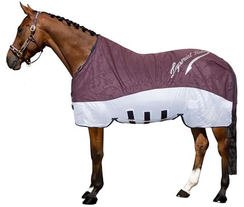Imperial Riding Regen- & Fliegendecke Super-Dry 2-in-1-Decke ohne Halsteil, wasserabweisenden Deckschicht, Fliegenschutz durch atmungsaktives Mesh-Material, inkl. Bauchklappe, Bordeaux, 145