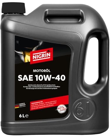 NIGRIN Motoröl 10W-40 | 6 Liter | für Pkw- Otto- und Dieselmotoren einschließlich Partikelfilter, Mehrbereichsmotoröl auf HC-Synthese Basis, VW 501 01/505 00/500 00