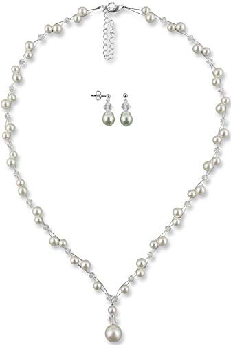 Rivelle Damen Brautschmuck Set creme Schmuckset Swarovski kristall Perlen Halskette Collier Ohrringe Schmuck Hochzeit Geschenkbox