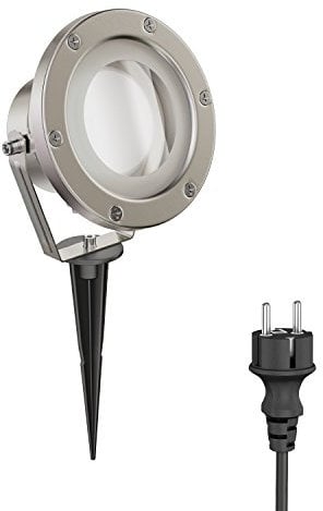 ledscom.de LED Gartenstrahler BULA mit Erdspieß für außen, Edelstahl, inkl. GX53 Lampe 6,2W 509lm 100° warm-weiß