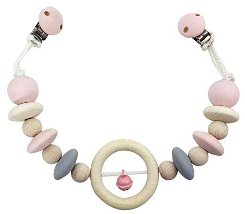 Hess Holzspielzeug 12969 - Wagenkette aus Holz, für Babys ab 3 Monaten, handgefertigt, nature rosa, mit 2 Sicherheitsclips, Länge ca. 49 cm, für Kinderwagen und Babyschale