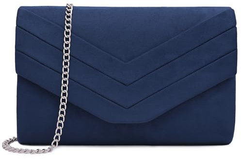 Milisente Clutch Bag for Women, Suedu Clutch Bags for Wedding Shoulder Crossbody Evening Bag (Navy Blue)