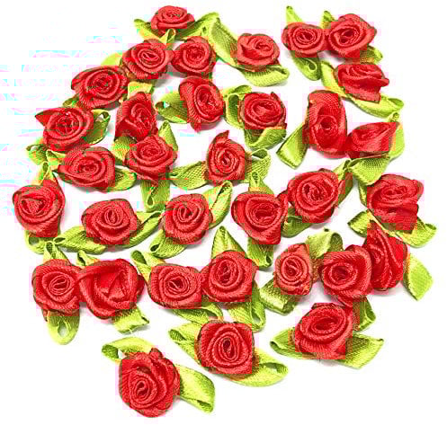 Red 15mm Mini Rose Satin Ribbon Rose Buds Craft Decorative Craft Flowers (25)
