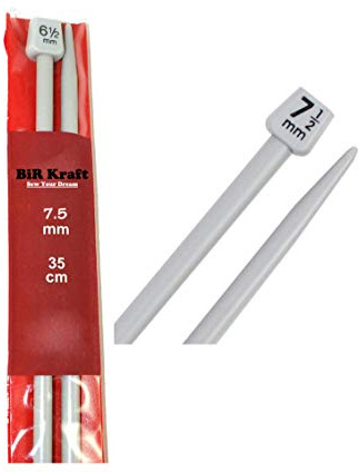 BiR Kraft 2 x 35cm Long Plastic Knitting Needles Single Pointed Needles 5mm, 5.5mm, 6mm, 6.5mm, 7mm, 7.5mm, 8mm, 9mm & 10mm (2 x 7.5mm)