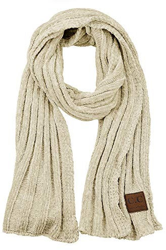 C.C Großer und langer Strickschal für Damen, weiche und warme Rippen Chenille, Beige