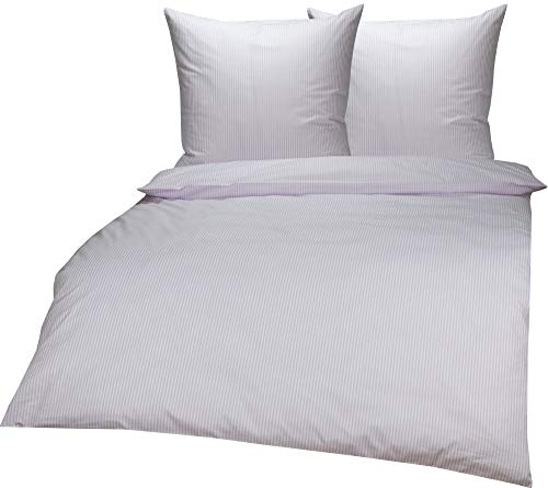 Lorena Mako Batist Bettwäsche Basel Mini Steifen Lila, 200x220 + 2X 80x80cm, 100% Baumwolle