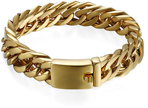 JewelryWe Schmuck Herren Biker Armband, Groß Schwer Hochglanz Poliert Panzerkette Königskette Armkette Armreif aus Edelstahl, Gold