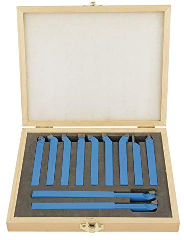 Hartmetall Drehstahl, 11 Stück Wendeplatten Drehmeißel Drehen Drehmaschine Cutter Tool Set mit Holzkoffer, 12 x 12mm