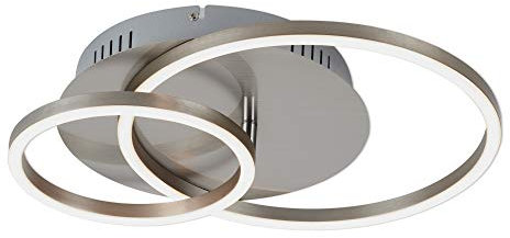 BRILONER Leuchten - LED Deckenleuchte, Deckenlampe dimmbar, inkl. Memoryfunktion, 1 LED-Modul drehbar, 30 Watt, 2.400 Lumen, 3.000 Kelvin, Matt-Nickel, 390x300x80mm (LxBxH), Nickel Matt, 3222-012