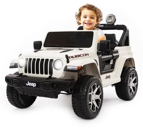 BabyCar Jeep Elettrica Per Bambini | Auto con Sedili in Pelle, Porte Apribili, MP3/USB/Micro SD | Macchina Elettrica per Bambini 12V con 2 Motori 35W | Licenza Ufficiale Jeep | Bianco