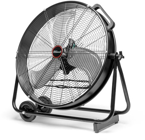 XtremepowerUS - Ventilador industrial de 24 pulgadas de alta velocidad de flujo de piso con tambor rodante, rueda de velocidad ajustable, color negro
