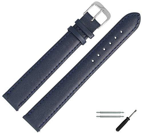 MARBURGER Uhrenarmband 22mm Leder Blau Silber Glatt Mit Naht - Montage Set 1012251000120