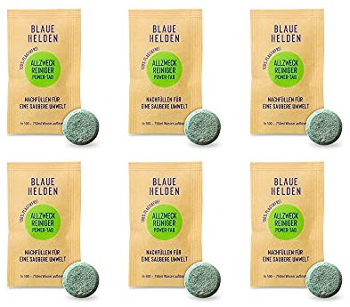 Blaue Helden Power-Tabs Allzweckreiniger | Biologisch abbaubarer Universalreiniger | Ohne Mikroplastik | 6 Tabs für eine kraftvolle & nachhaltige Reinigung | Innovative Formel gegen Schmutz