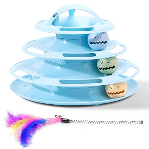 Nobleza Juguete para Gatos, Juguetes Interactivo con Diseño de Torre con 4 Pelotas de 3 Niveles, Torre Interactiva Gato