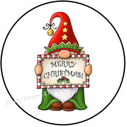2cmØ 32-Stück! Aufkleber Sticker Briefumschlag-Siegel Post rund GNOME Merry Christmas Sign Wichtel Frohe Weihnachten Schild R771