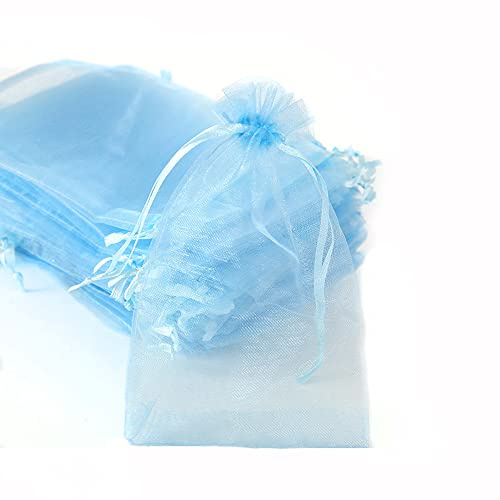 100 Stück Organza Säckchen Zum Befüllen,Organzabeutel Geschenkbeutel Kordelzug Säckchen Organzasäckchen für Festival Party Hochzeit Bonbonsbeutel,Schmuckbeutel Lavendel Geschenk Säckli,9x12cm Hellblau