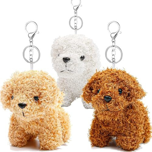 Anboor Lot de 3 Petits Animaux en Peluche de 12 cm avec Porte-clés pour, fête d'anniversaire, Jardin d'enfants (Marron, Blanc, Marron Clair)
