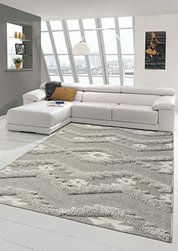 Teppich-Traum In- & Outdoor Teppich Sisal Wohnzimmer Wintergarten gestreiftes orientalisches Rautenmuster mit flauschigem Hoch Tief Effekt in grau Größe 160x230 cm