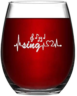 BYRON HOYLE Sing Music Notes Heartbeat Funny Stemless Wine Glass Laser Engraved Whiskey Glass Shot Glass Unique Idea for Him, Her, Mom, Wife, Boss, Sister, BFF, Birthday Gifts for Coworker,11 oz