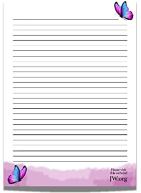 JW Bloc de papier ligné A4 pour écrire des lettres (papillons)