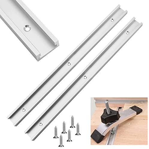 WETARENDA 2Pcs Guía de Sierra Circular Ranura en T Aluminio T Track 400mm Guía de Sierra de Mesa Riel Guía para Carpintería con Tornillos para Sierra Circular de Mesa y Mesa de Fresadora (Plateado)