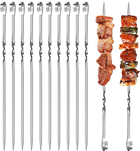 12 PCS Kebab Stainless Steel BBQ Skewers - Food Grade, Reusable, Dishwasher Safe - 30cm - Perfect for Outdoor Barbecues, Family Gatherings, Oven, Camping