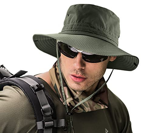 UNIPRIMEBBQ Safari-Hüte für Herren, Fischerhüte für Herren, Sonnenhut Fischerhut für Herren (dunkelgrün), dunkelgrün, Einheitsgröße-L