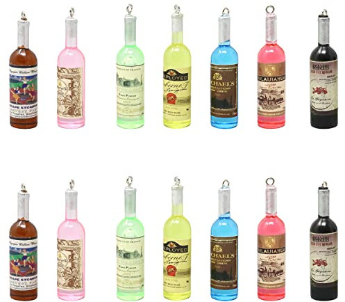 HONBAY 14PCS Wine Bottles Charms Pendant Resin Imitation Wine Bottle Pendants for Earring Necklace Bracelet Keychain Jewelry Making (7 Color, Random Label), Resin Acrylic