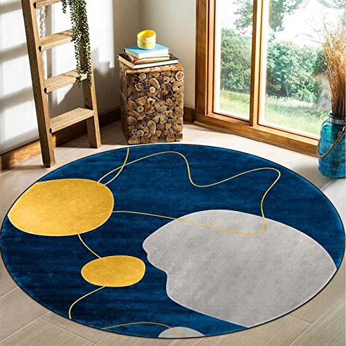 ARUGYTEI Teppich Rund 70 x 70cm, Blau, gelb, grau,Blue, ø 70cm, Kurzflor Design Teppiche Modernes Fußmatten Heimat Sekretariat Heimbüro Sofa Sessel,